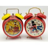Two Vintage Disney Mickey Mouse Double-Bell Alarm Clocks. As found.