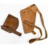 Vintage British Army Most Likely WW2 Leather Shoulder Holster and a Leather Entrenching Tool Holster