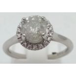 18K WHITE GOLD DIAMOND HALO RING. SIZE M. 0.95CT. 3.5G