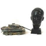 A Cast Iron Hitler Bust and Toy Tiger Tank. bust -20cm.
