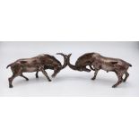 An antique pair of solid silver (hallmarked) mountain goats. Length: 15 cm. Total weight: 719 g.
