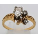 A 14K Yellow Gold Marquise Diamond Ring. 0.50ct. Size O. 3.8g. Marquise centre stone with two