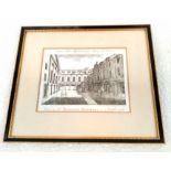 A PRINT OF AN EARLY ENGRAVING OF ST. THOMAS'S HOSPITAL NICELY FRAMED. 29 X 14.5cms