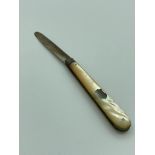 Antique SILVER bladed fruit knife with mother of pearl handle and clear hallmark for John Yeomans