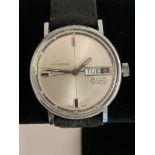 Vintage EXCALIBUR AUTOMATIC Gentlemans wristwatch. Extremely rare day/date model with silver tone