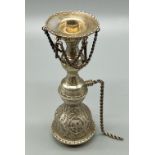 A Vintage Egyptian Silver Miniature Hookah. Hallmarks for Cairo - 900 silver purity. 215g. 18cm