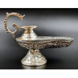 A Vintage Egyptian Embossed Decorative Genie Lamp Candle Holder. Hallmarks for Cairo - 900 purity