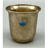 A Vintage 925 Silver Cup with Blue Enamel Decoration. 6cm tall. 39g