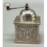 A Vintage Egyptian Miniature Silver Coffee Mill. Hallmarks for Cairo - 900 silver purity. A/F.