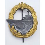 WW2 German Kriegsmarine Destroyer Badge. Maker: Schwerin-Berlin. With correct steel pin.