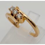18k Yellow Gold Diamond 3 Stone Twist Ring 3.2g 0.25ct. Size J 1/2