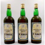 Three Bottles of Rare El Roberto Spanish Amontillado Sherry. 1 litre bottles. A/F.