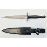 Vintage Fairbairn Sykes Style Commando Knife Blackened Brass Handle in Leather Sheath 28cm length