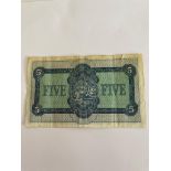 Vintage BRITISH LINEN BANK £5 note 1964. Serial Number 404796. Condition fine with no sharp