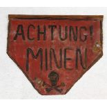WW2 German Mine Sign. Some signs of battle damage.