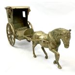 A Vintage Brass Horse and Open Cart. 50cm length.