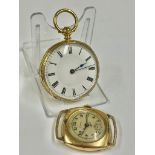 Antique yellow metal ladies pocket watch & other wristwatch case AF, ladies ticks if shaken