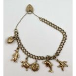 9CT Yellow Gold Charm Bracelet 16.7g with 6 Charms