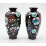 A PAIR OF EARLY JAPANESE CLOISONNE 13cms VASES, NO DAMAGE OR CRACKS.