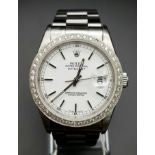 A gents, ROLEX Oyster Perpetual Datejust, watch. Stainless steel, 36 mm dial with diamond studded