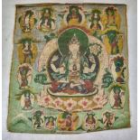 An Early 19th Century Tibetan Thangka Artwork. A painted cloth brocade depicting a Buddhist Deity in