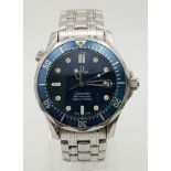 OMEGA SEAMASTER BLUE DIAL AND BEZEL QUARTZ DIVERS WATCH, 36MM CASE IN FULL WORKING ORDER SERVICED