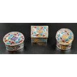 Three Vintage 935 Silver and Enamel Trinket/Pill Boxes. 42g total weight. 3.5cm largest box.