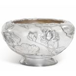 ANTIQUE 20thC JAPANESE SOLID SILVER PUNCH BOWL ,SAMURAI SHOKAI c.1900. bowl decorated with leaves