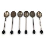Six Sterling Silver Coffee Bean Spoons. Hallmarks for Birmingham 1937. 9cm. 37.9g total weight.
