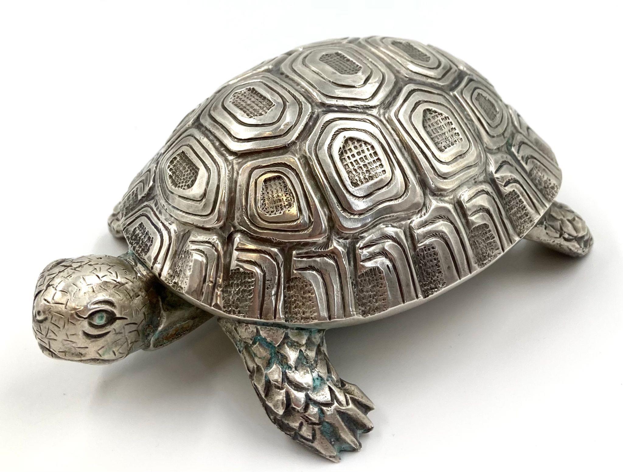 A stunning large solid silver European tortoise table lighter Marked 800 possibly Italian Top