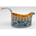 A Delightful Russian Silver and Cloisonné Enamel Milk Jug. Gem-set decoration throughout with a