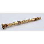 An Extraordinary Antique Gold and Silver (tested) Telescopic Pencil and Seal. 13cm length. 18.78g