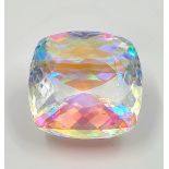 A spectacular, large (52 carats) MYSTIC TOPAZ. Cushion cut, with mesmerising iridescence, exhibiting