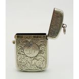 An Antique Silver Vesta Case. Hallmarks for Birmingham 1892. Makers mark of George Unite. 3.5 x