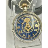 Vintage silver Masonic Waltham pocket watch & stand Working but sold with guarantees,