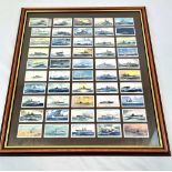 Framed 50 x WW2 Period Players Cigarette Cards Depicting Battle Ships