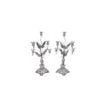 Antique 19th century pair of solid silver large Spanish rare Candelabras. They have old Spanish