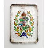 An Antique Silver and Enamel Guilloche Tray. Coat of Arms decoration. 10.5 x 7.5cm. 119g total