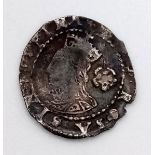 A Hammered 1575 Elizabeth I Three Farthing Silver Coin. Please see photos for conditions. A/F.