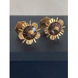 Pair of 9 carat GOLD and AMETHYST EARRINGS,having Amethyst gemstones to centre with attractive