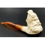 An exquisitely hand carved Meerschaum smoking pipe depicting the head of Hayrettin Barbarossa. The