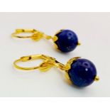 A Pair of 18K Gold Plated Lapis Lazuli Lotus Flower Lever Back Earrings.