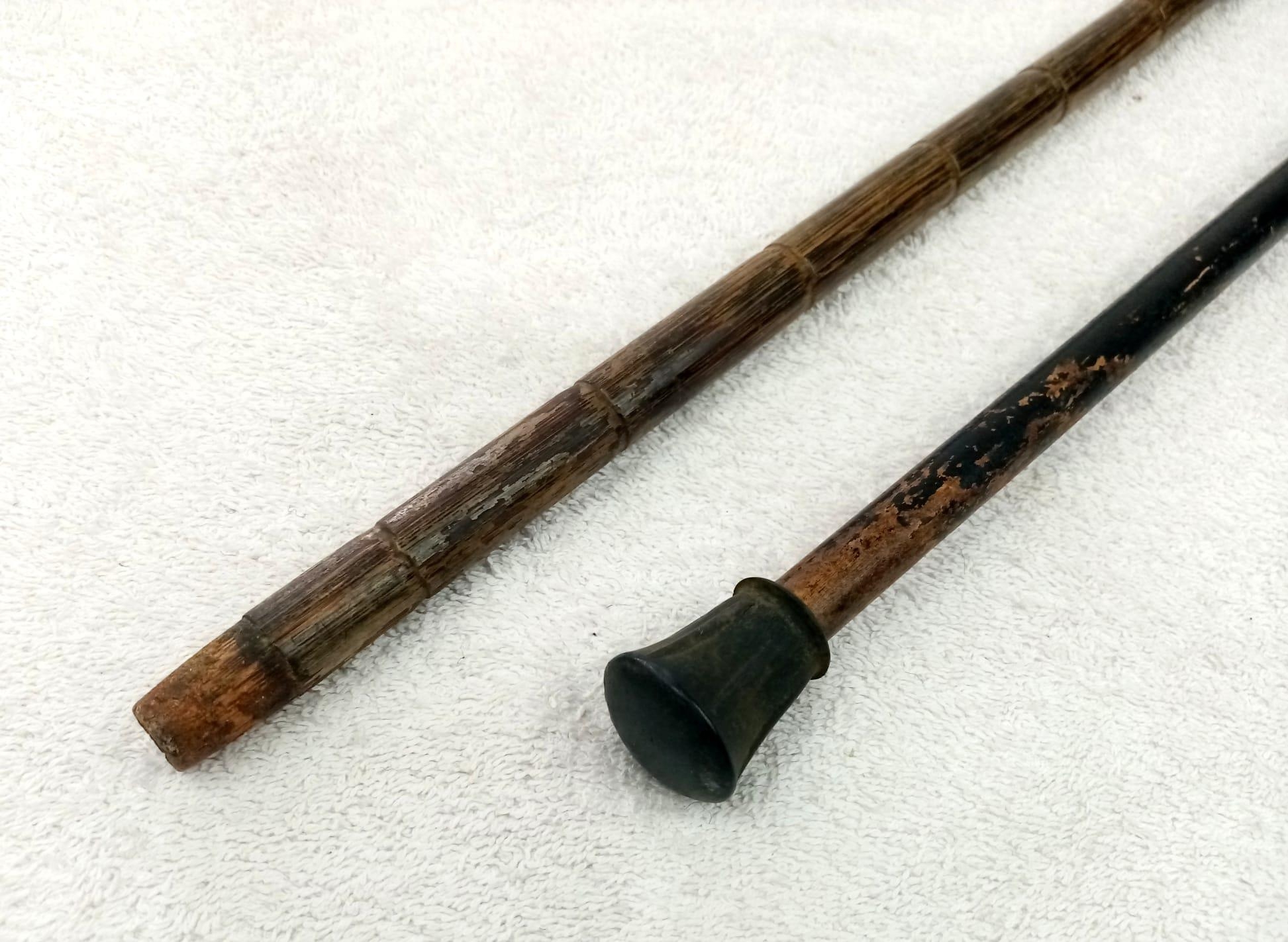 Two Antique Wooden, Ladies Walking Sticks - Both with Silver band decoration near the handle. 90cm. - Image 3 of 3