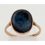 A Vintage 9K Yellow Gold Australian Black Opal Ring. Size O. 2g total weight.