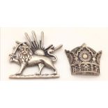 A Vintage Rare Solid Silver Persian Islamic Crown and Lion. Logo of Reza Shah Pahlavi - The king