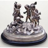 ANTIQUE early 20th century FRENCH SOLID SILVER CENTREPIECE BY TETARD FRERES. Depicting a Bacchanalia