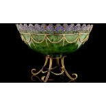 20th Century Russian bowl 14k solid gold, Nephrite body applied with laurel garlands suspended