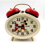 A Rare Vintage German Mickey Mouse Double Bell Alarm Clock. 16 x 17cm. In working order but no