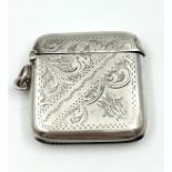 An Antique Silver Vesta Case. Hallmarks for Birmingham 1919. Makers mark of F.D. Long. 4.5 x 5cm.