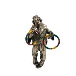 A huge solid silver and enamel figurine of a Clown with Guitar and balloons, by Vittorio Angini.
